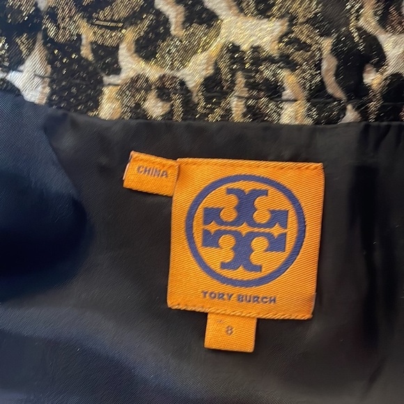 TORY BURCH SILK metallic cheetah / animal print skirt shift cut, lined, zipped 8 - Picture 4 of 12